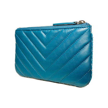 Chanel Teal Studded Chevron Zip Pouch