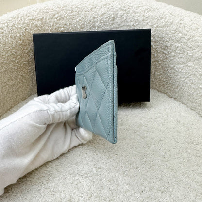 Chanel Classic Flat Card Holder in Seafoam Green / Grey Caviar and SHW