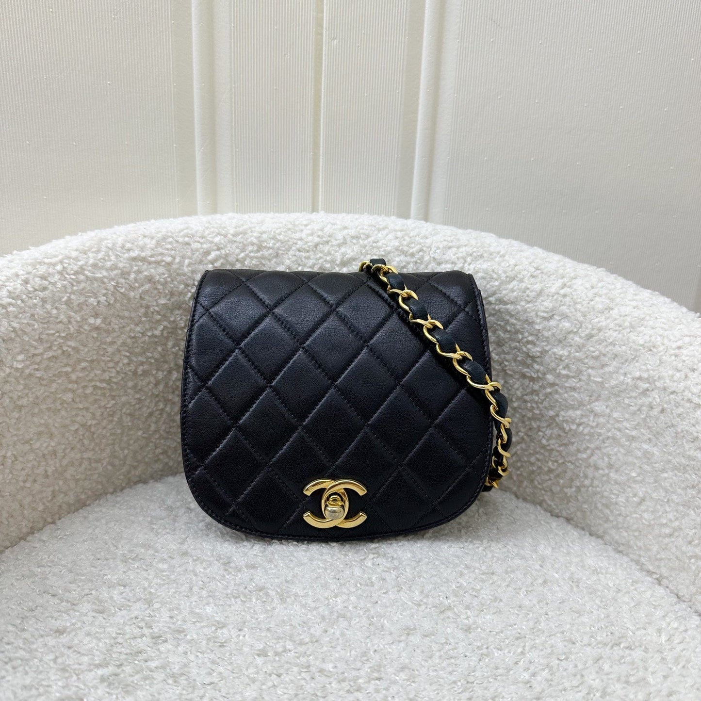 Chanel Vintage Small Quilted Crossbody Bag in Black Lambskin GHW