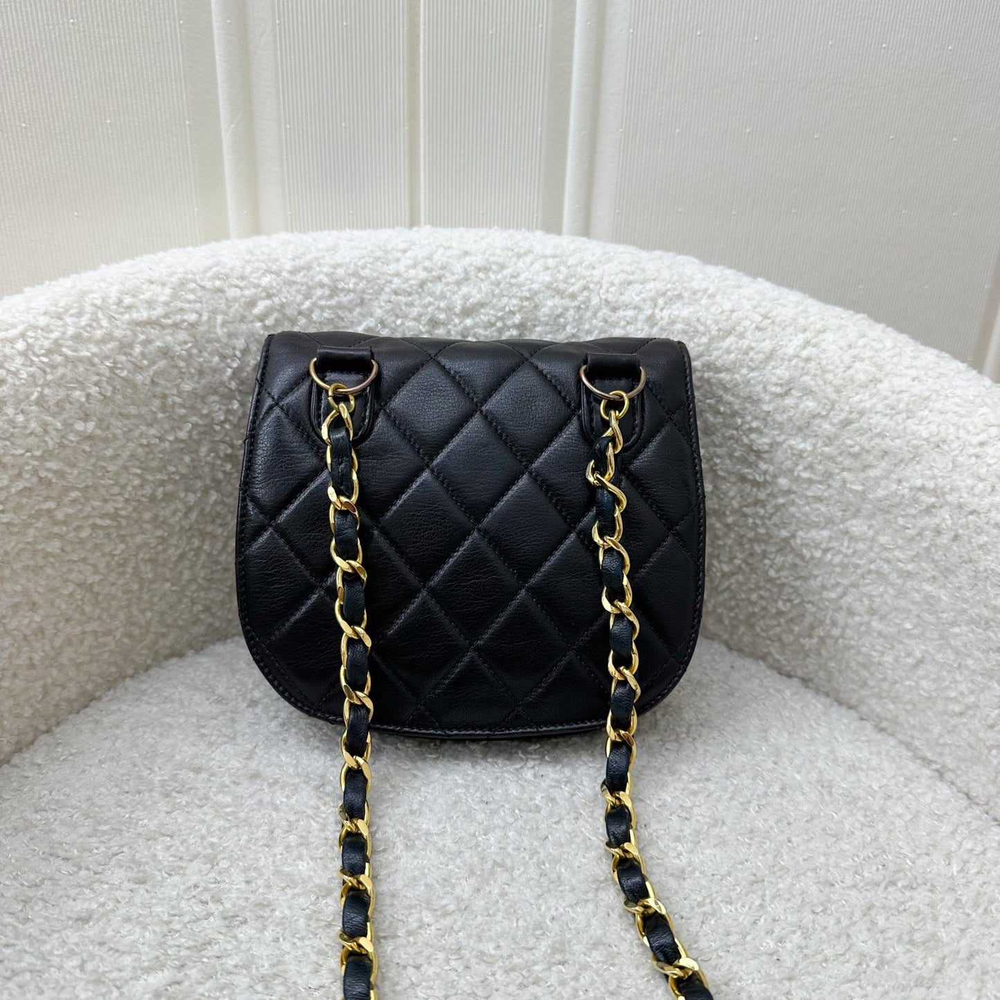 Chanel Vintage Small Quilted Crossbody Bag in Black Lambskin GHW