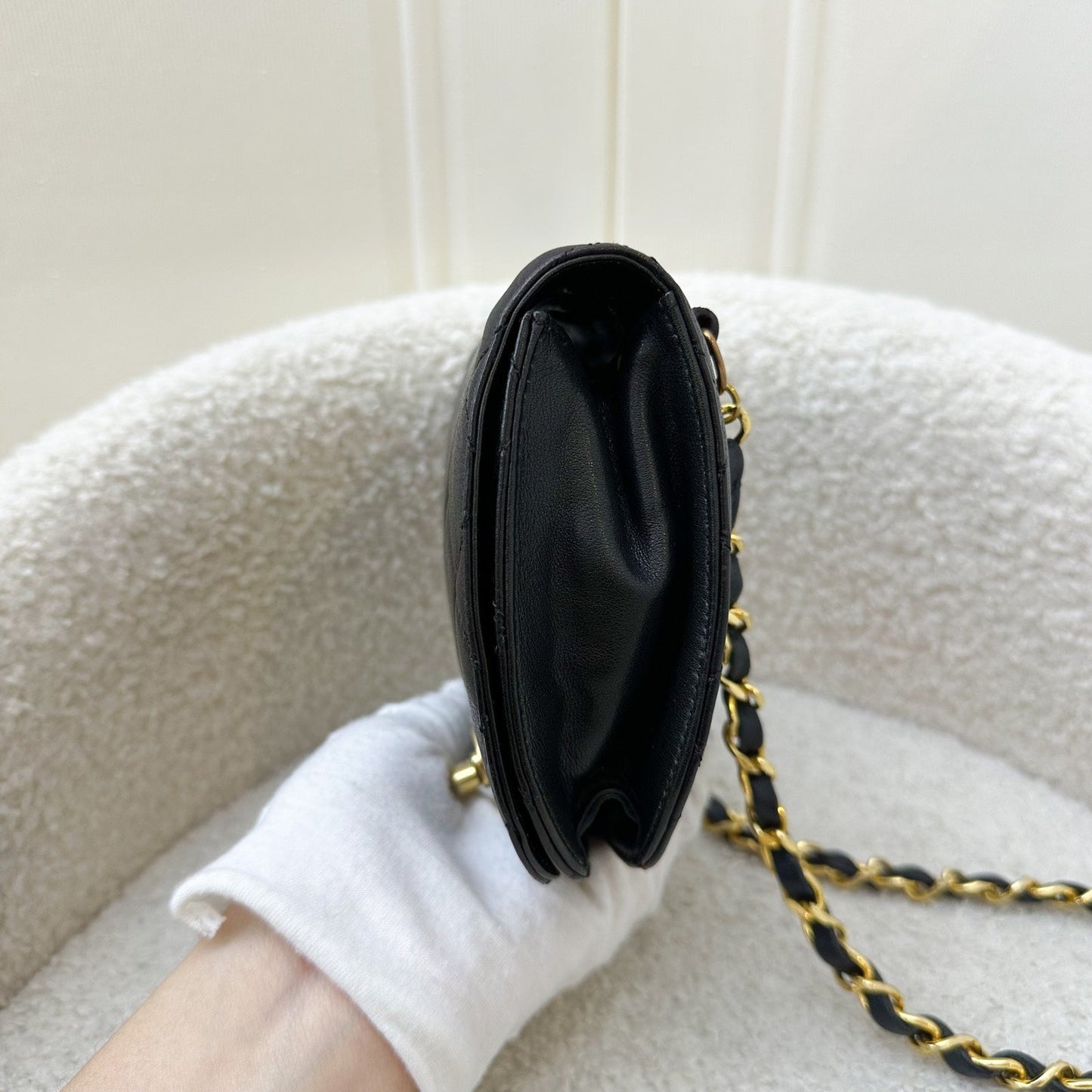 Chanel Vintage Small Quilted Crossbody Bag in Black Lambskin GHW