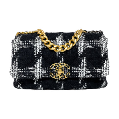 Chanel 19 Medium Black and White Tweed Flap Bag