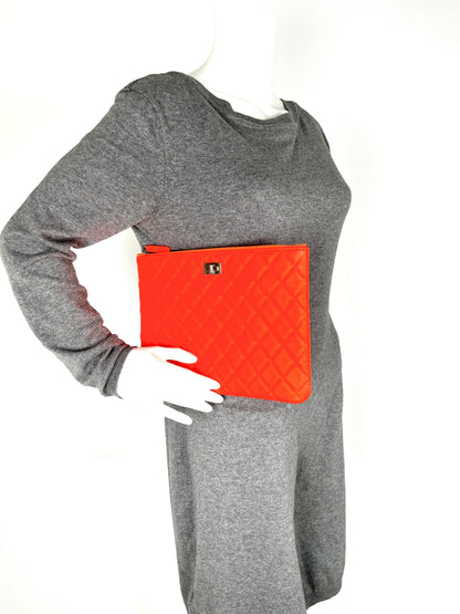 CHANEL Reissue 2.55 O Case 2019 Goatskin Medium Fluorescent Neon Orange Quilted Clutch Bag