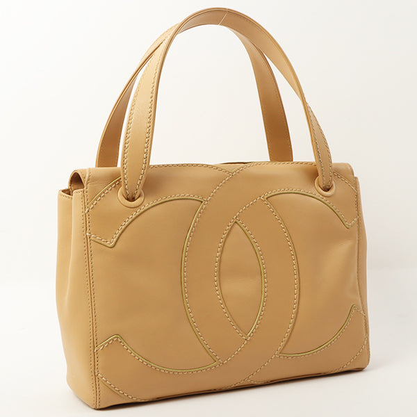 Chanel Around 2004 Made Big Cc Mark Stitch Handbag Beige