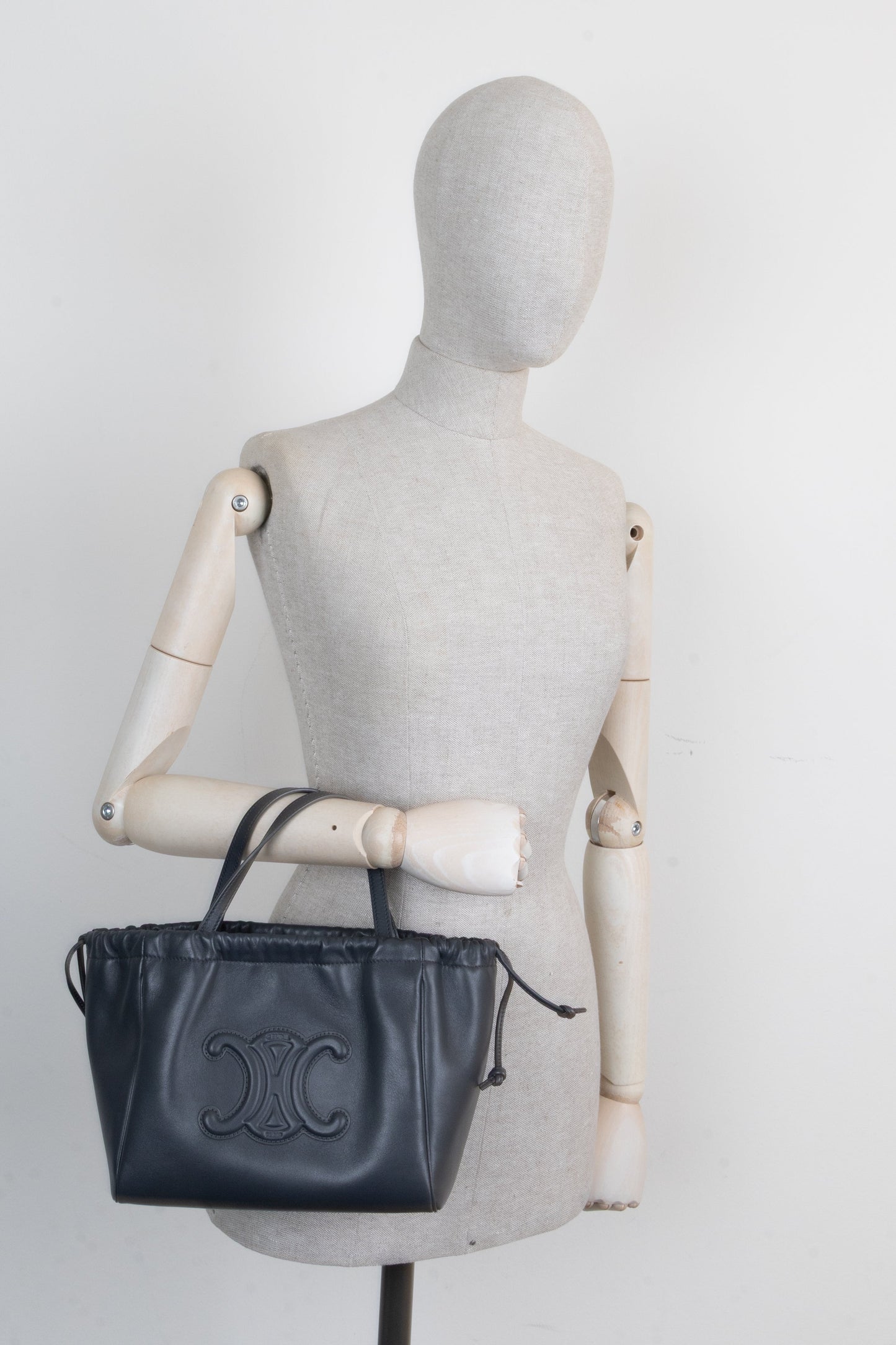 CELINE Drawstring Cabas Triomphe Bag Grey