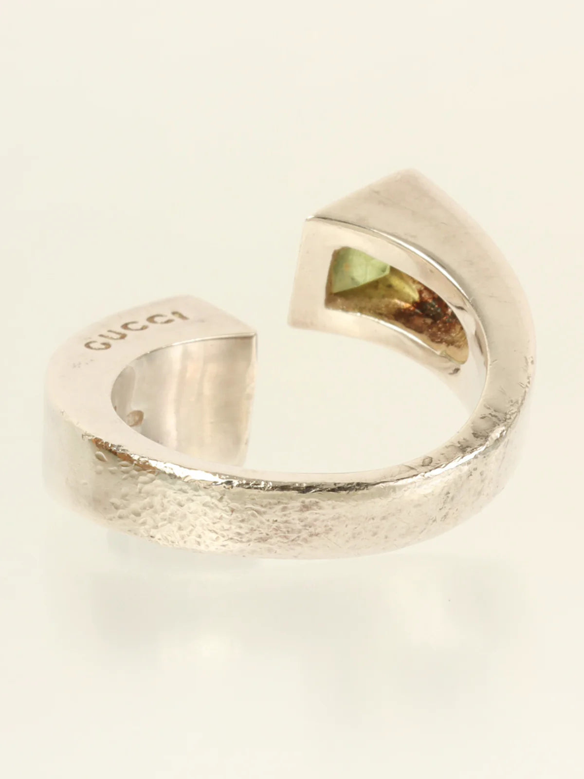 GUCCI Color Stone Logo Ring Silver/Lime Green