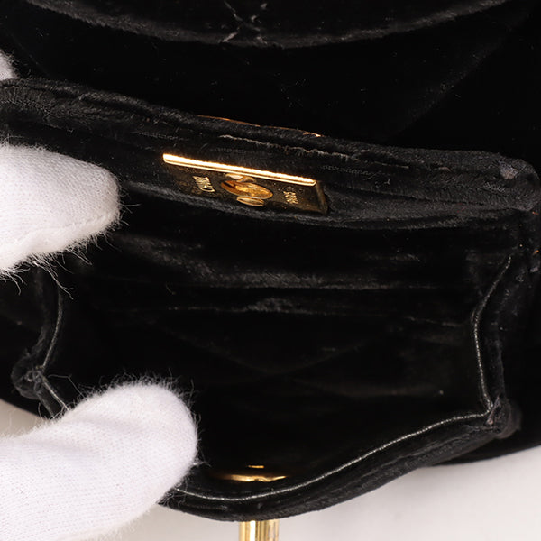 CHANEL Around 1995 Made Double Turn-Lock Velour Backpack Mini Black