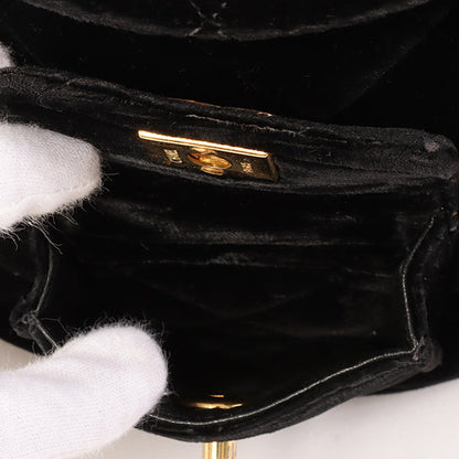 CHANEL Around 1995 Made Double Turn-Lock Velour Backpack Mini Black