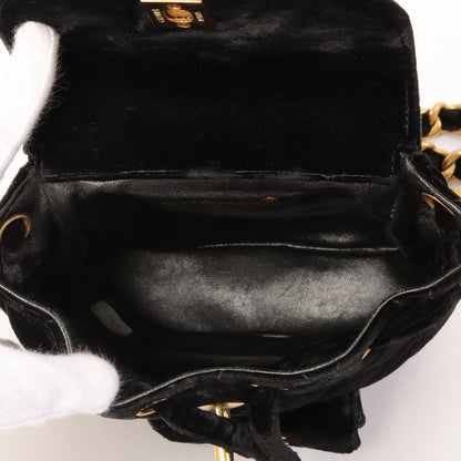 CHANEL Around 1995 Made Double Turn-Lock Velour Backpack Mini Black