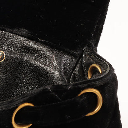 CHANEL Around 1995 Made Double Turn-Lock Velour Backpack Mini Black