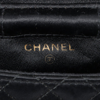 Chanel Around 1990 Made Silk Satin Cc Mark Plate Micro Chain Bag Black