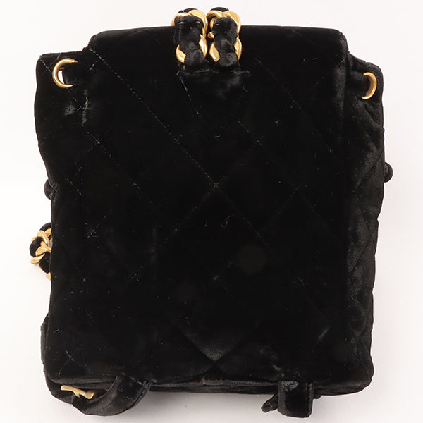 CHANEL Around 1995 Made Double Turn-Lock Velour Backpack Mini Black