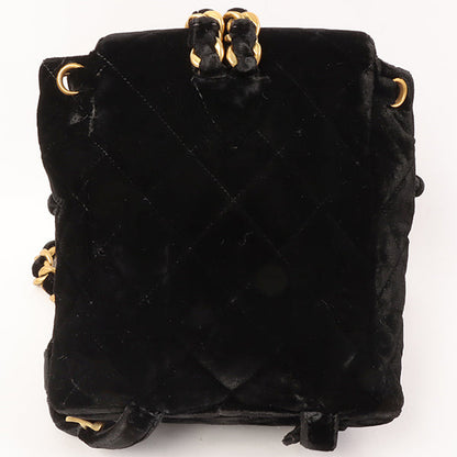 CHANEL Around 1995 Made Double Turn-Lock Velour Backpack Mini Black