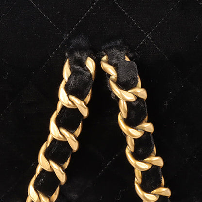 CHANEL Around 1995 Made Double Turn-Lock Velour Backpack Mini Black