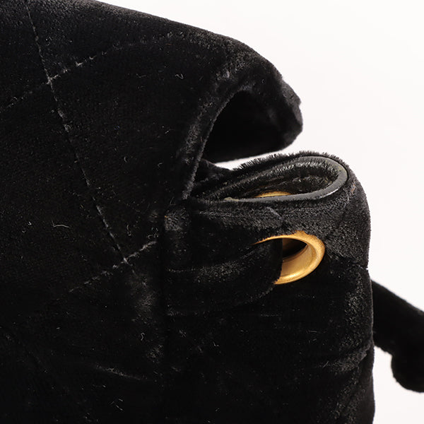 CHANEL Around 1995 Made Double Turn-Lock Velour Backpack Mini Black