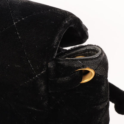 CHANEL Around 1995 Made Double Turn-Lock Velour Backpack Mini Black