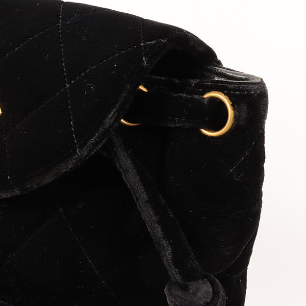 CHANEL Around 1995 Made Double Turn-Lock Velour Backpack Mini Black