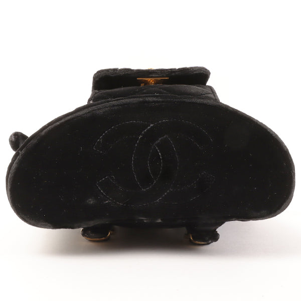 CHANEL Around 1995 Made Double Turn-Lock Velour Backpack Mini Black