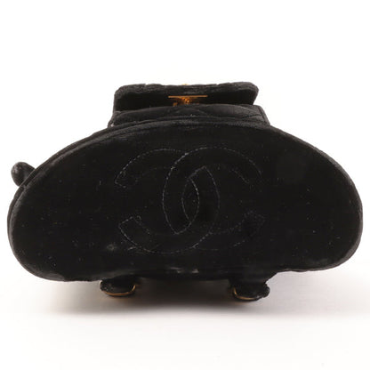 CHANEL Around 1995 Made Double Turn-Lock Velour Backpack Mini Black