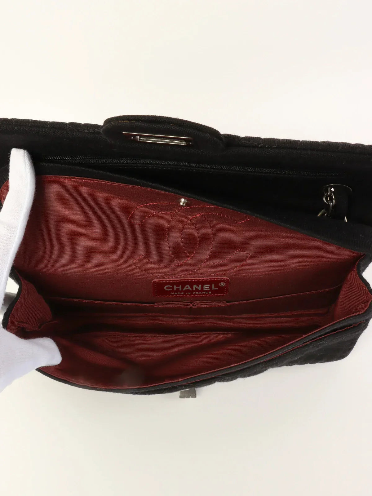 Chanel Around  Nmade Cotton Crocodile Stitch . Chain Shoulder Bag Black