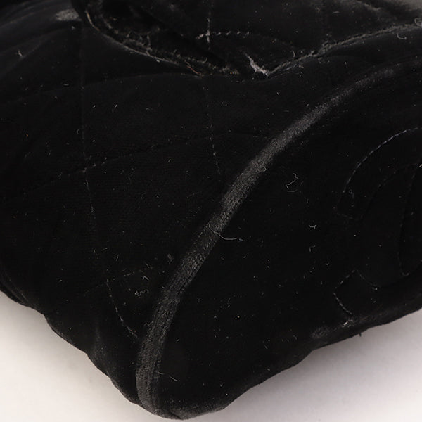 CHANEL Around 1995 Made Double Turn-Lock Velour Backpack Mini Black