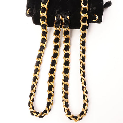 CHANEL Around 1995 Made Double Turn-Lock Velour Backpack Mini Black