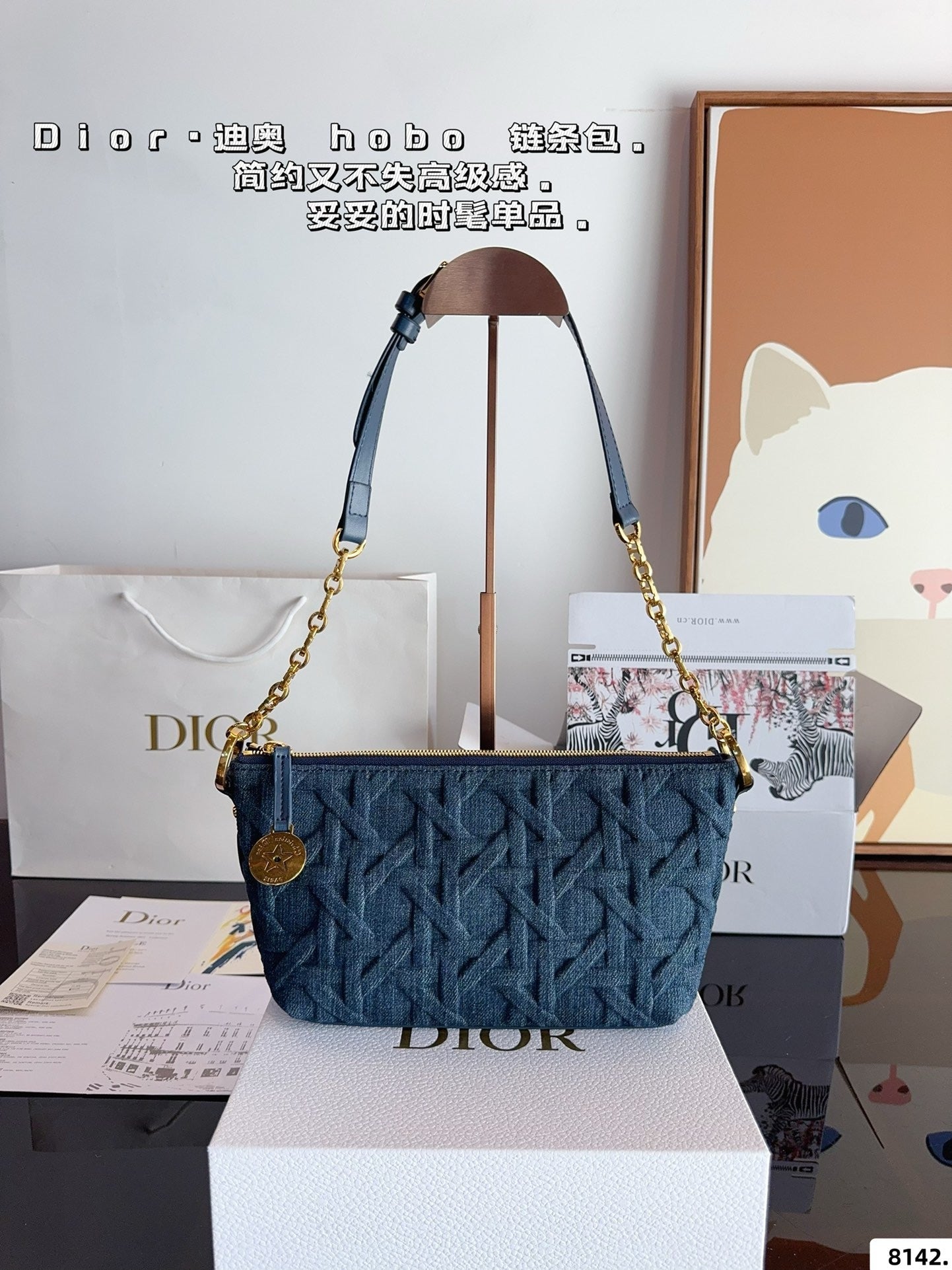 DR469 Diorstar Hobo Bag with Chain / 8.5x5.5x4nches