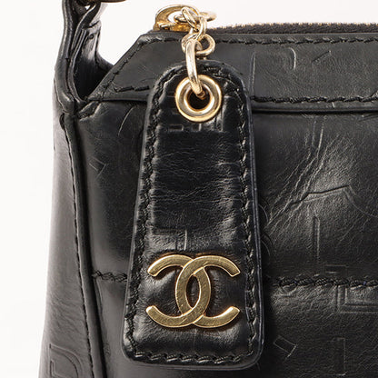 Chanel Around 2002 Made Chocobar Logo Embossed Chain Shoulder Bag Black