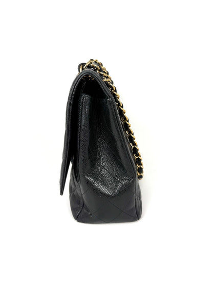 CHANEL Maxi Jumbo Classic Black Caviar Quilted Gold Hardware Single Flap Shoulder Crossbody Bag