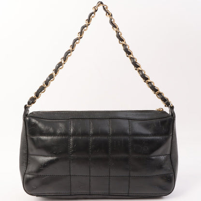 Chanel Around 2002 Made Chocobar Logo Embossed Chain Shoulder Bag Black
