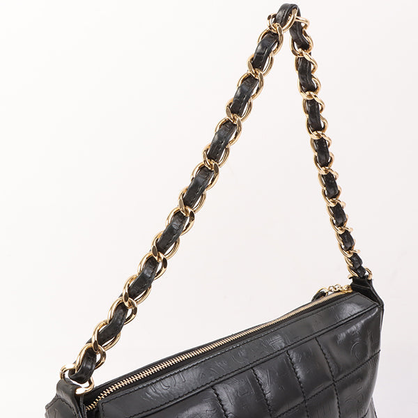 Chanel Around 2002 Made Chocobar Logo Embossed Chain Shoulder Bag Black