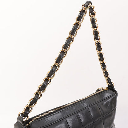 Chanel Around 2002 Made Chocobar Logo Embossed Chain Shoulder Bag Black