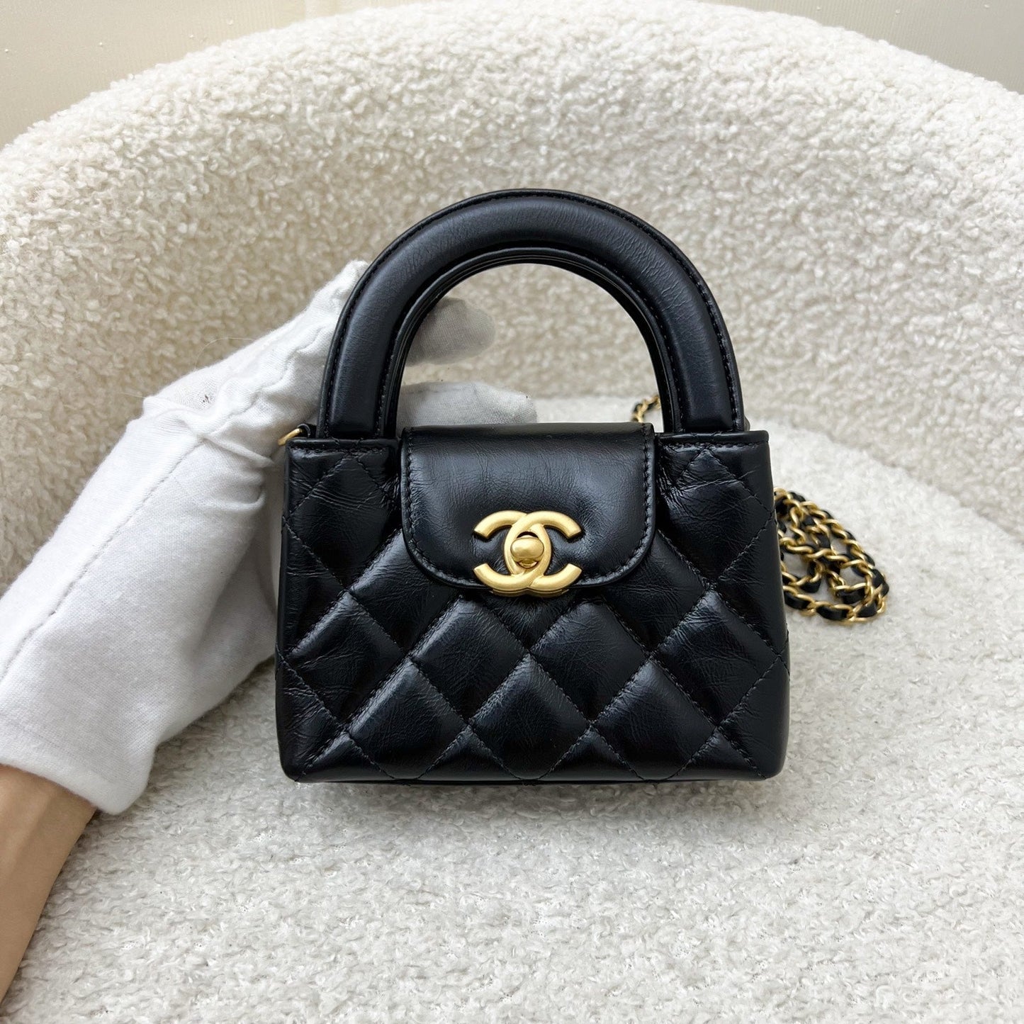 Chanel Micro Kelly (Nano) Bag in Black Calfskin and AGHW