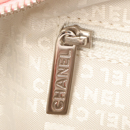 Chanel Around 2005 Made Cotton Leather Comby Logo Embossed Handle Bag Beige/Pink