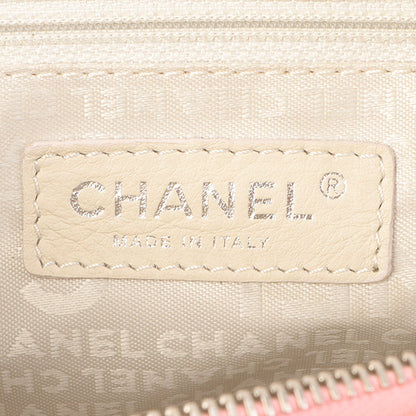 Chanel Around 2005 Made Cotton Leather Comby Logo Embossed Handle Bag Beige/Pink