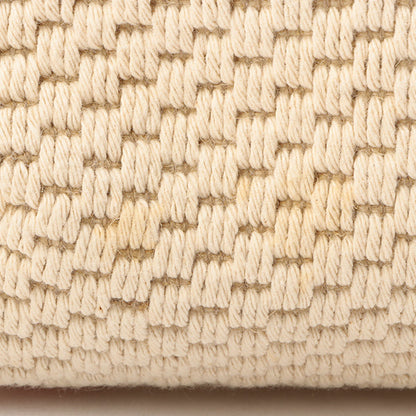 Chanel Around 2005 Made Cotton Leather Comby Logo Embossed Handle Bag Beige/Pink