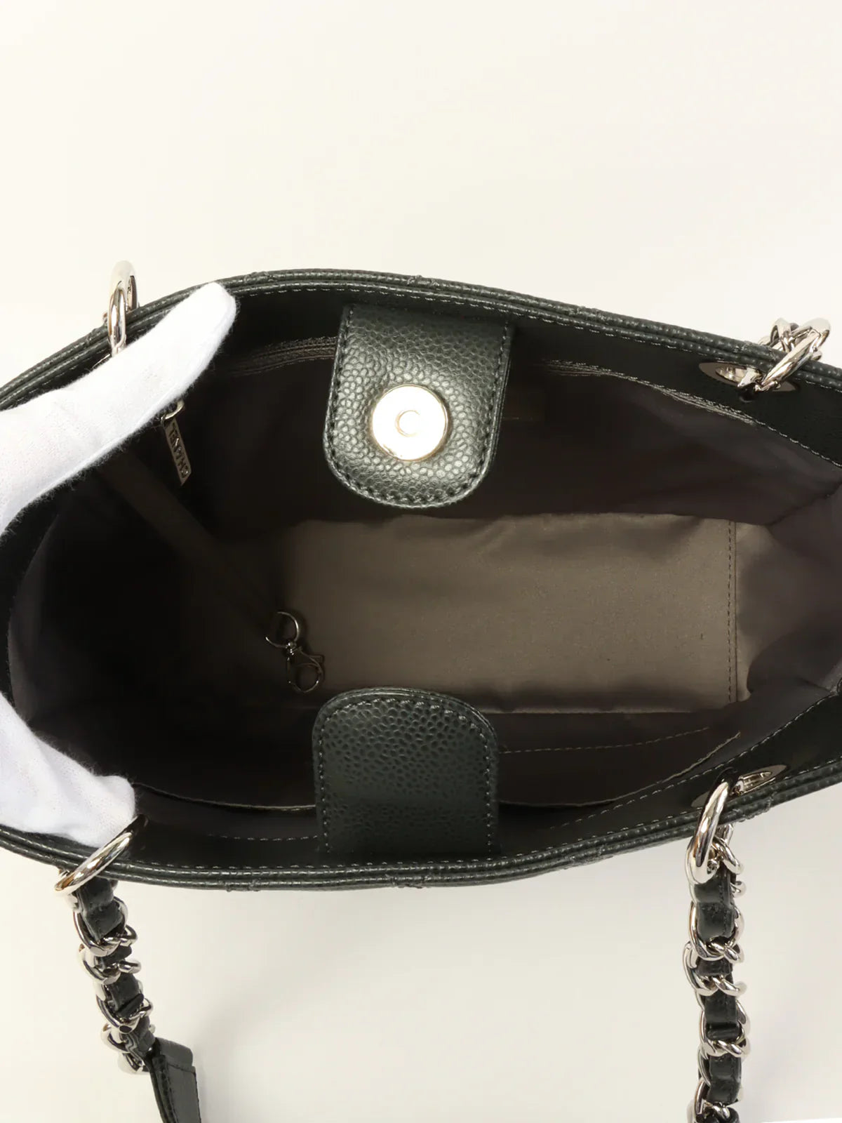 Chanel Around  Made Caviar Skin Cc Mark Stitch Chain Tote Bag Charcoal Grey