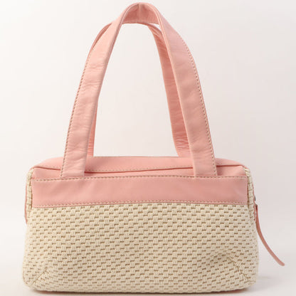 Chanel Around 2005 Made Cotton Leather Comby Logo Embossed Handle Bag Beige/Pink