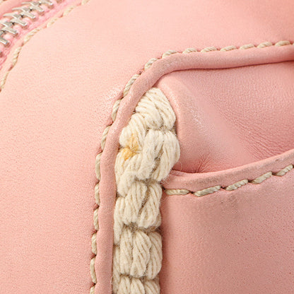 Chanel Around 2005 Made Cotton Leather Comby Logo Embossed Handle Bag Beige/Pink
