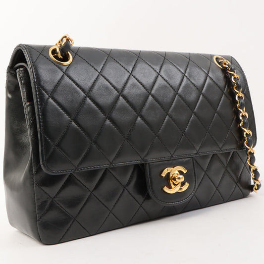 Chanel Around 1985-1990 Made Straight Flap Turn-Lock Chain Bag Black