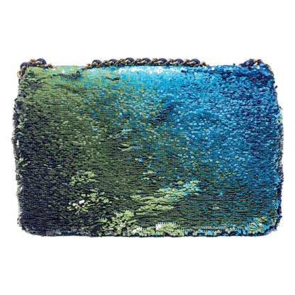 Chanel Blue Green Shaded Sequins Mini Flap Bag