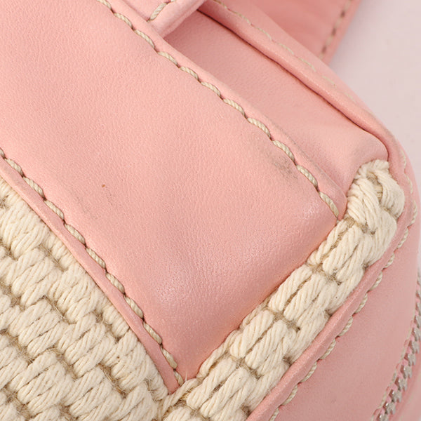 Chanel Around 2005 Made Cotton Leather Comby Logo Embossed Handle Bag Beige/Pink