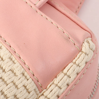 Chanel Around 2005 Made Cotton Leather Comby Logo Embossed Handle Bag Beige/Pink