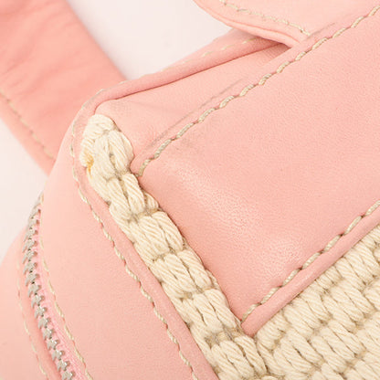 Chanel Around 2005 Made Cotton Leather Comby Logo Embossed Handle Bag Beige/Pink