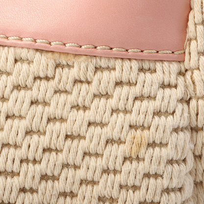 Chanel Around 2005 Made Cotton Leather Comby Logo Embossed Handle Bag Beige/Pink