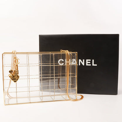 CHANEL Beads Chocolate Bar Logo Charm Chain Shoulder Bag Clear
