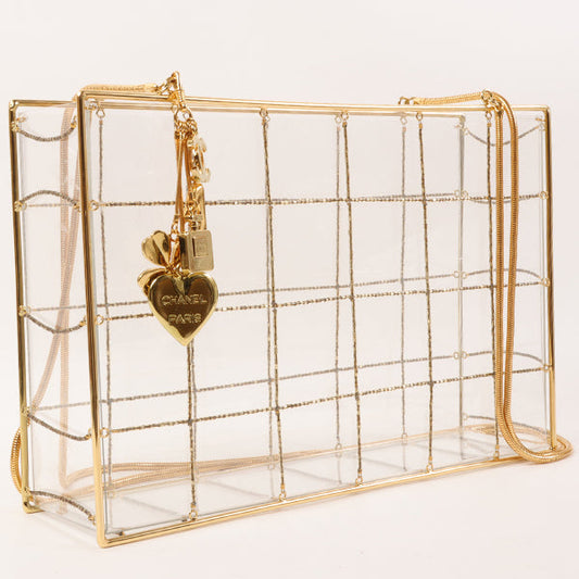 CHANEL Beads Chocolate Bar Logo Charm Chain Shoulder Bag Clear