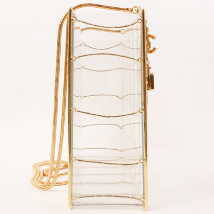 CHANEL Beads Chocolate Bar Logo Charm Chain Shoulder Bag Clear