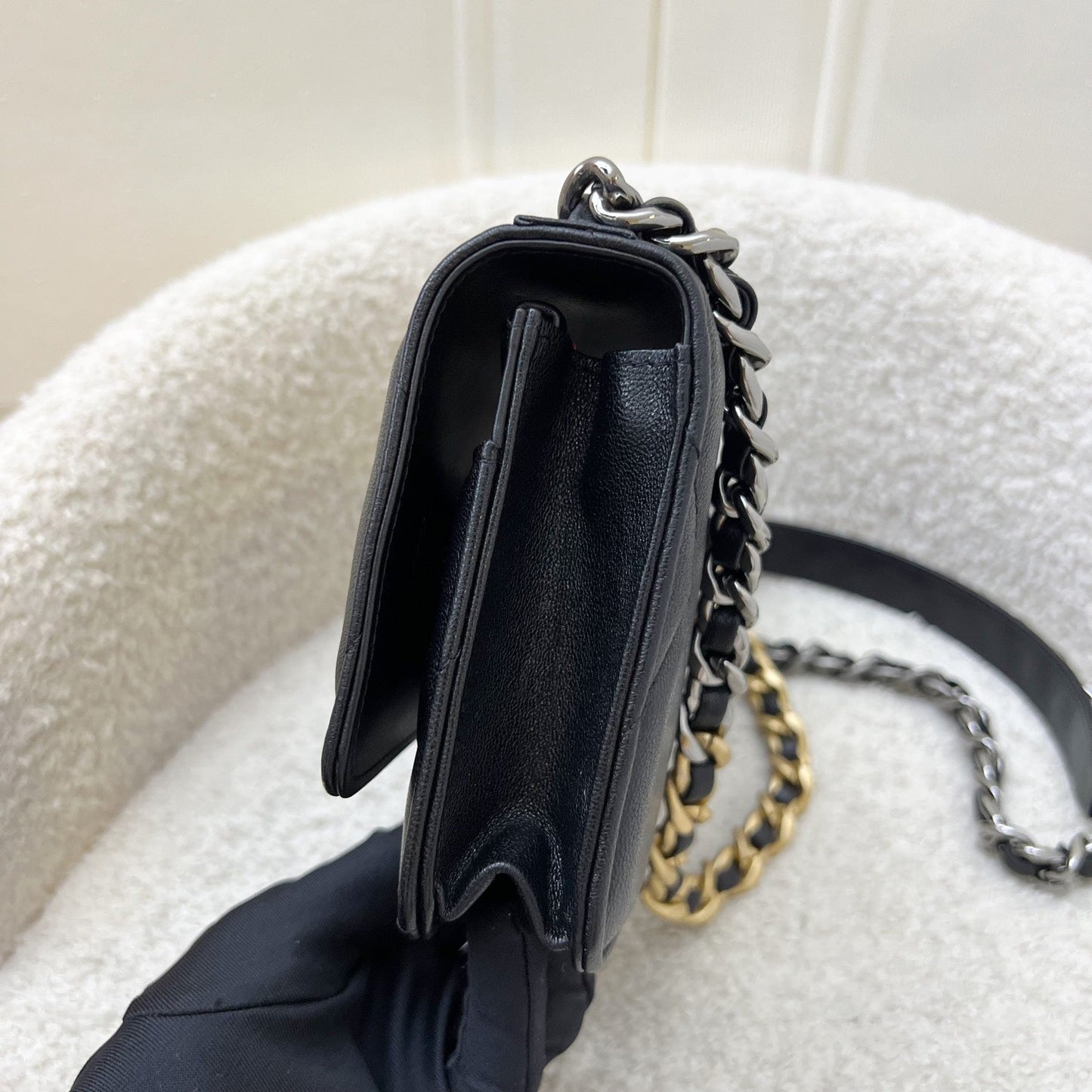 Chanel 19 Wallet on Chain WOC in Black Lambskin and 3-Tone HW (Model: AP0957)