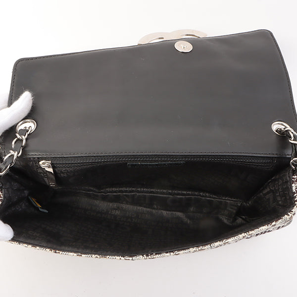 Chanel Around 2005 Made Tweed Cc Mark Plate Chain Shoulder Bag Black/Multi